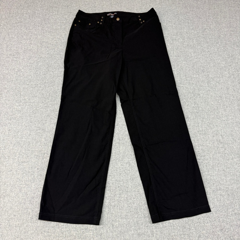 Dalia Woman Pants 16X Black Wide Leg Stretch Grommet Accents Trousers RN 96092